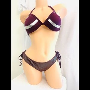 PINK VS  Purple Lace Up SparklySwim Bikini Set( M)